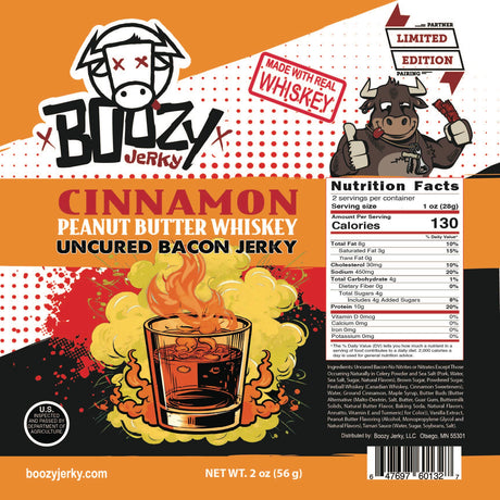 Boozy Jerky - Peanut Butter and Cinnamon Whiskey Bacon Boozy Jerky