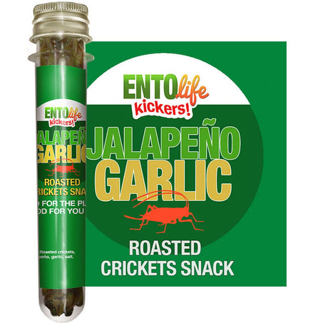 EntoLife Edible Insects - Crickets! - Mini-Kickers Flavored Cricket Snacks - Jalapeno Garlic