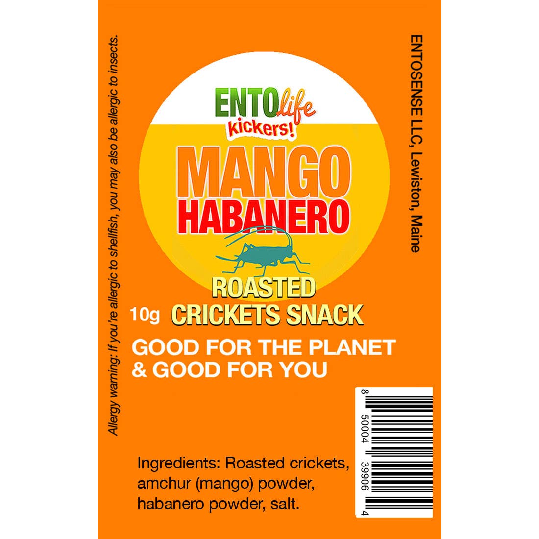 EntoLife Edible Insects - Crickets! - Mini-Kickers Flavored Cricket Snacks - Mango Habanero