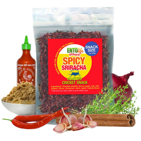 EntoLife Edible Insects - Crickets! - Sriracha Cricket Snacks: 55 Gram Snack Size